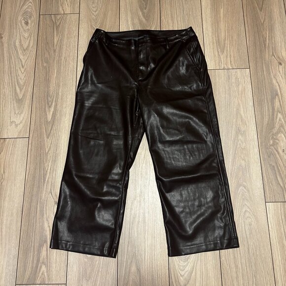 Gap Women's Wide Brown Faux Leather Trousers - Picture 1 of 2